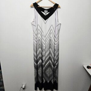 Catherines Womens Black White Midi Dress Size 1X Jersey Stretch Sleeveless Party